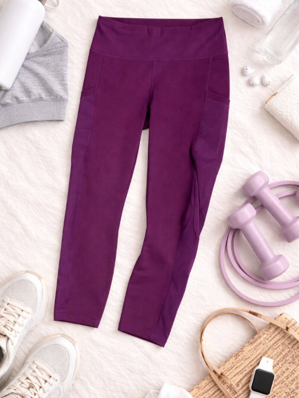 Fabletics PowerHold Leggings Purple High Rise Pocket Size L
